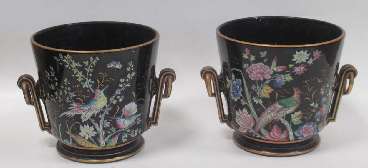 Lot 3 - A pair of Jackfield glaze jardinieres