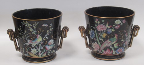 Lot 3 - A pair of Jackfield glaze jardinieres