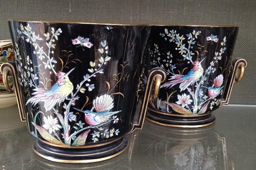 Lot 3 - A pair of Jackfield glaze jardinieres