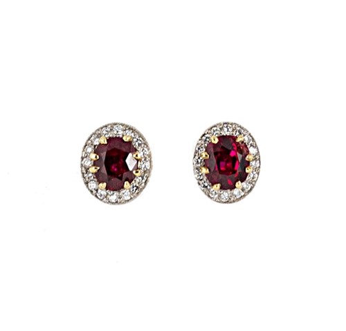 Lot 166 - A pair of 18ct gold ruby and diamond cluster ear studs