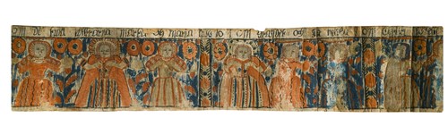 Lot 442 - A Swedish folk art 'Bonad' painting on parchment, 19th century