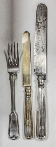 Lot 371 - An 85-piece set of mid 19th century German metalwares silver cutlery and flatware with one addition