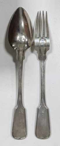 Lot 371 - An 85-piece set of mid 19th century German metalwares silver cutlery and flatware with one addition