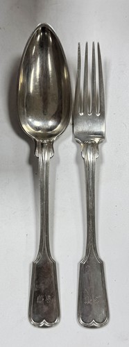 Lot 371 - An 85-piece set of mid 19th century German metalwares silver cutlery and flatware with one addition