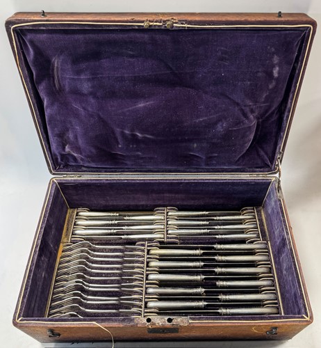 Lot 371 - An 85-piece set of mid 19th century German metalwares silver cutlery and flatware with one addition
