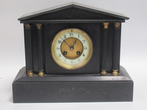 Lot 136 - A 19th century slate striking mantle clock &...