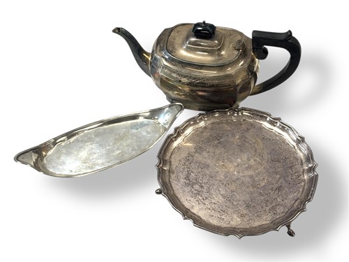 Lot 290 - A silver teapot, salver and candle snuffer...