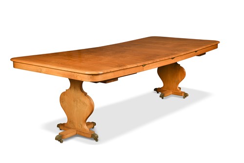 Lot 563 - A large burr oak twelve seat dining table, 20th century