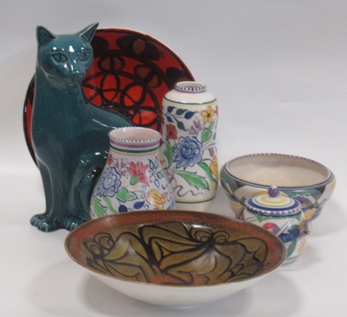Lot 75 - A group of Poole Pottery to include squat bowl...