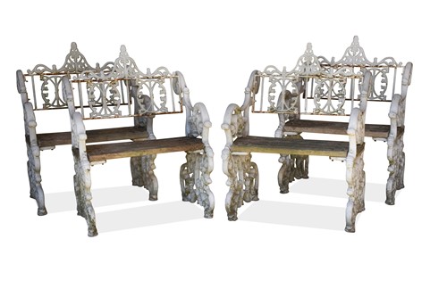 Lot A set of four cast iron garden chairs, early 20th century