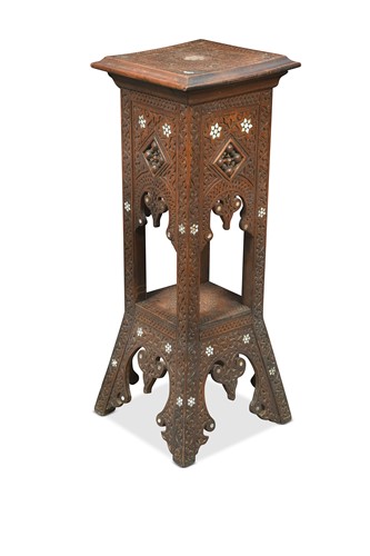 Lot 439 - A Syrian carved wood jardiniere stand, early 20th century