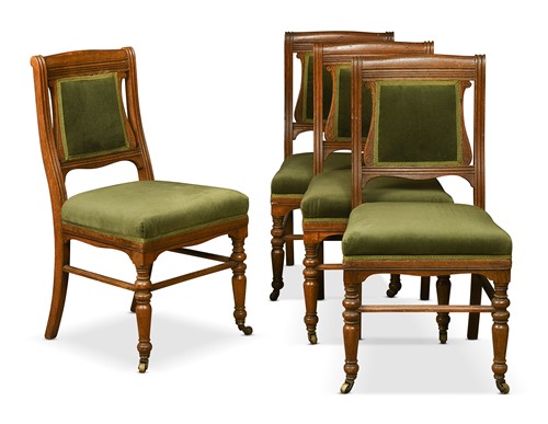 Lot 562 - Howard and Sons Berners Street, a set of four oak dining chairs, early 20th century