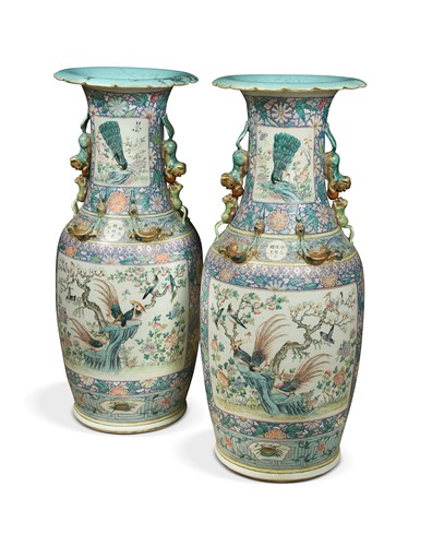 Lot A pair of large Chinese famille rose vases, mid 19th century