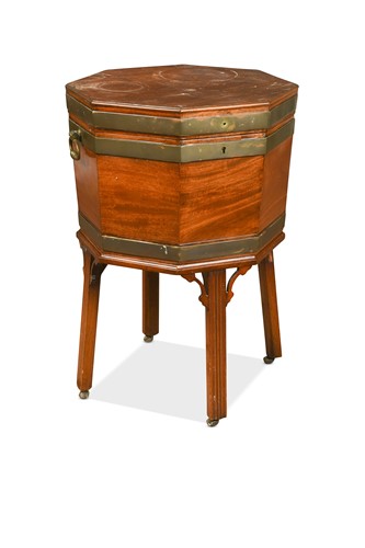 Lot 420 - A George III octagonal mahogany and brass bound wine cooler