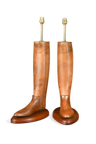 Lot 336 - A pair of boot trees converted to lamps, 20th century