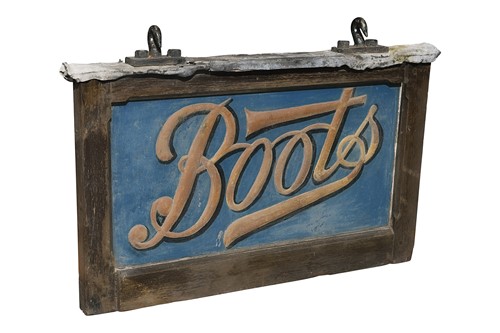 Lot 327 - A painted lead double sided Boots shop sign