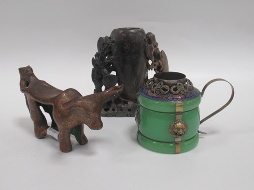 Lot 169 - A Chinese green and enamelled mounted lamp...
