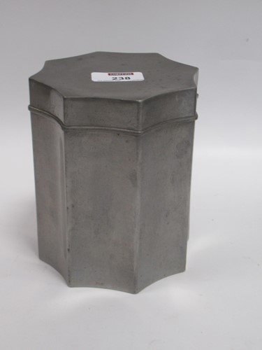 Lot 238 - A pewter octagonal lidded box, script marked...