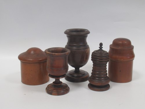 Lot 201 - Group of treen to include a pawn shaped turned...