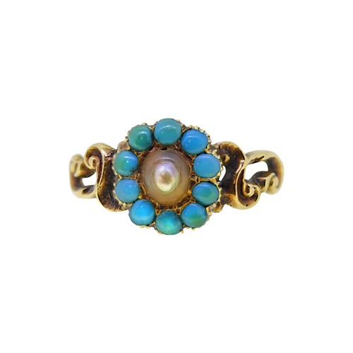 Lot 88 - A Victorian turquoise and pearl cluster ring