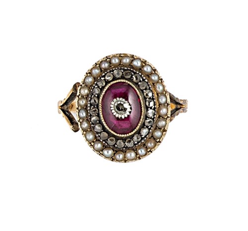 Lot 91 - A 19th century diamond and pearl cluster ring