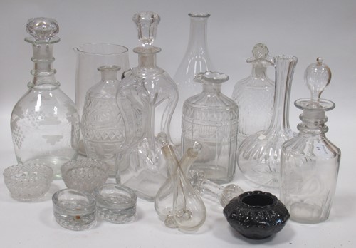Lot 82 - A bell shaped cut glass decanter with hob nail...