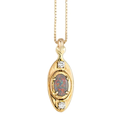 Lot 31 - A black opal and diamond pendant and chain
