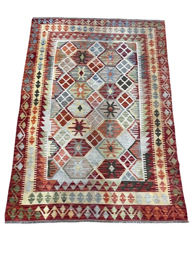 Lot 701 - A Kilim rug of geometric design 198 x 141cm