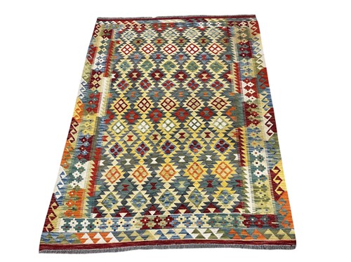 Lot 700 - A Kilim flat weave rug of geometric design 210...