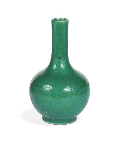 Lot 45 - A Chinese green monochrome small bottle vase, 18th century