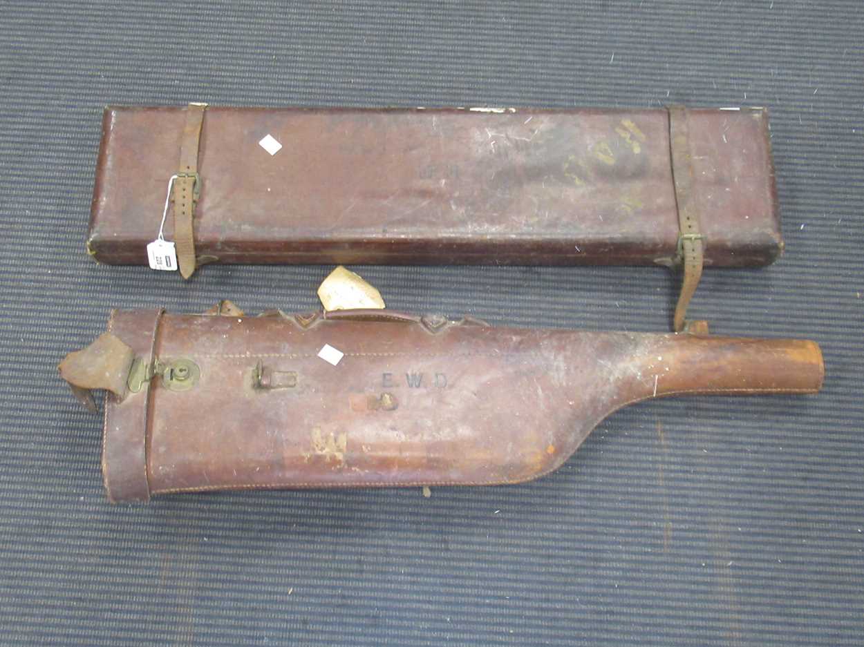 Lot 228 - Leather leg of mutton gun case, monogrammed...