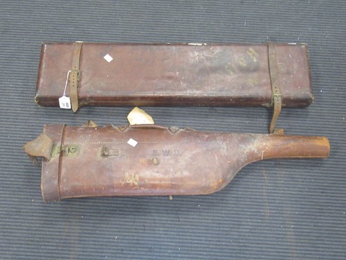 Lot 228 - Leather leg of mutton gun case, monogrammed...
