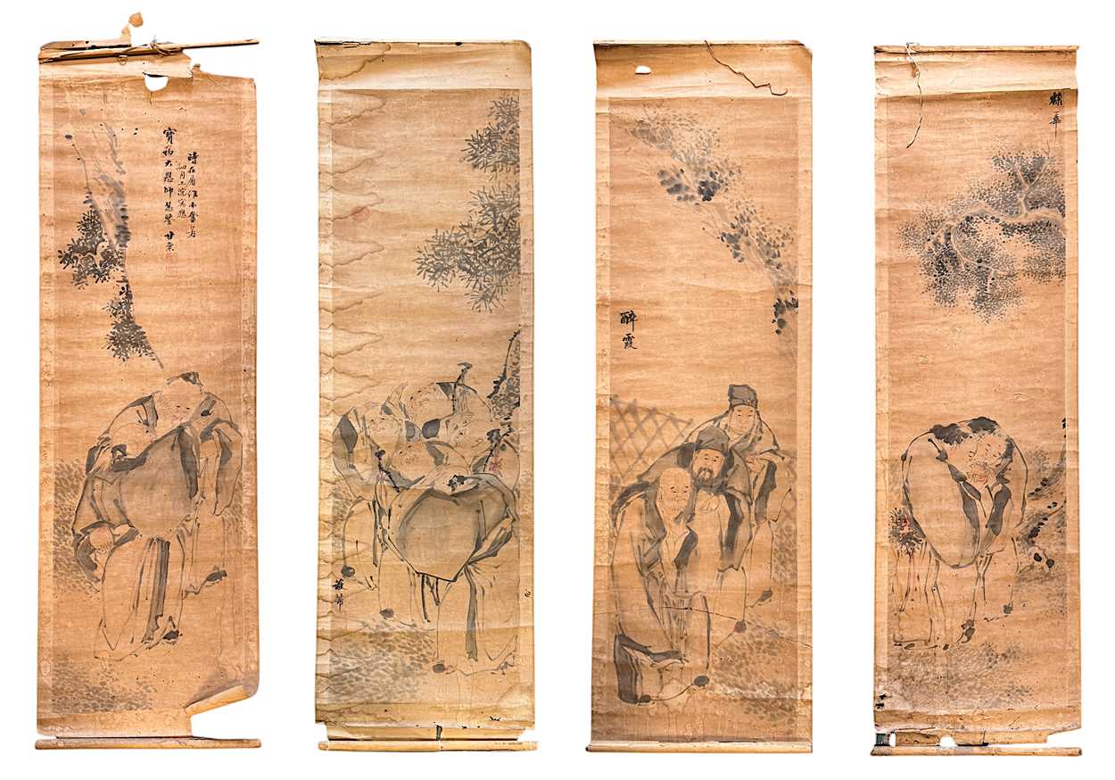 Lot 61 - A set of four Chinese scroll paintings, 19th century