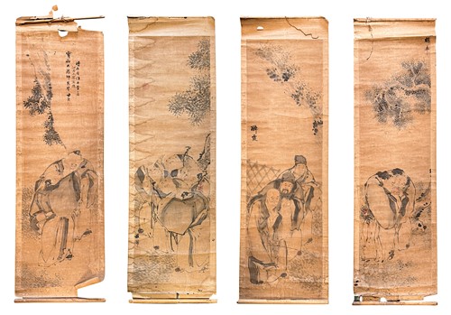 Lot 61 - A set of four Chinese scroll paintings, 19th century