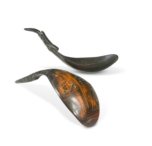 Lot 582 - Two North American West coast carved goat horn feast spoons, Tlingit or Haida, 19th century