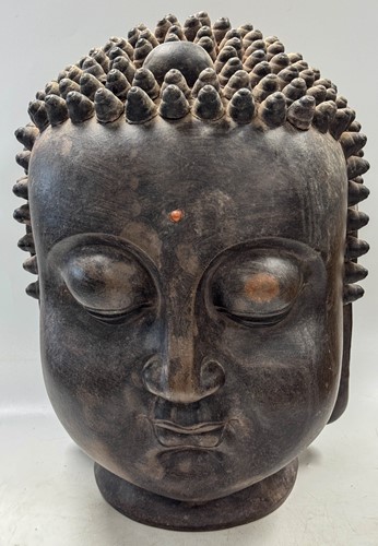 Lot 79 - A Japanese anodised copper Buddha head, 19/20th century