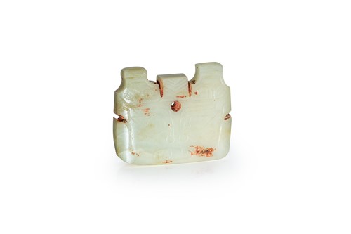 Lot 18 - A Chinese carved jade ornament, probably Shang Dynasty, circa 600-1046 BCE