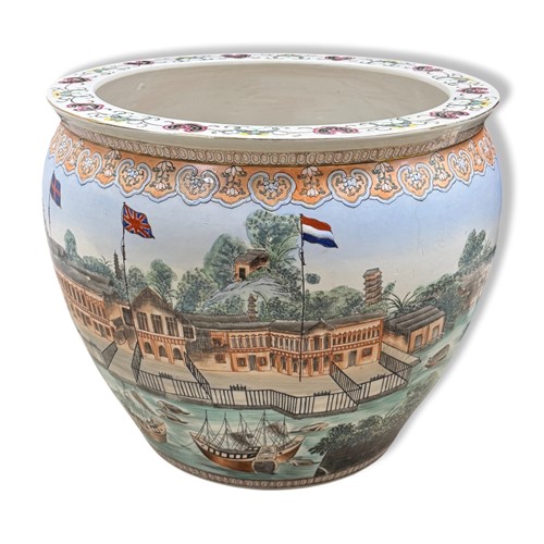 Lot 58 - A large "Hongs" porcelain goldfish bowl, late 20th century