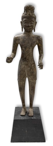 Lot 43 - A large standing Prakhon Chai style standing bronze Buddhist figure, Thailand