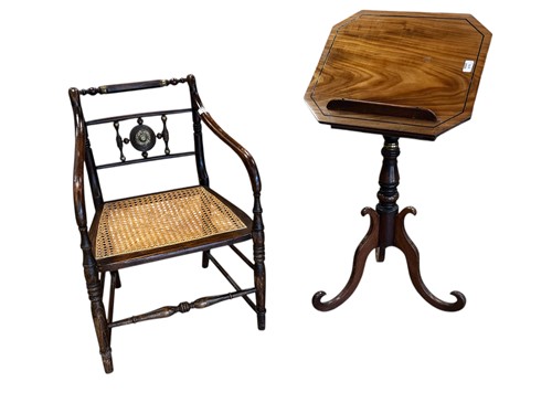 Lot 475 - A Regency style beech desk chair with caned...