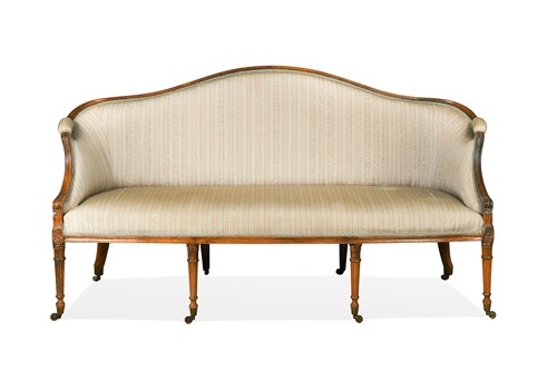 Lot 395 - A George III beech framed camel back sofa in the Sheraton style