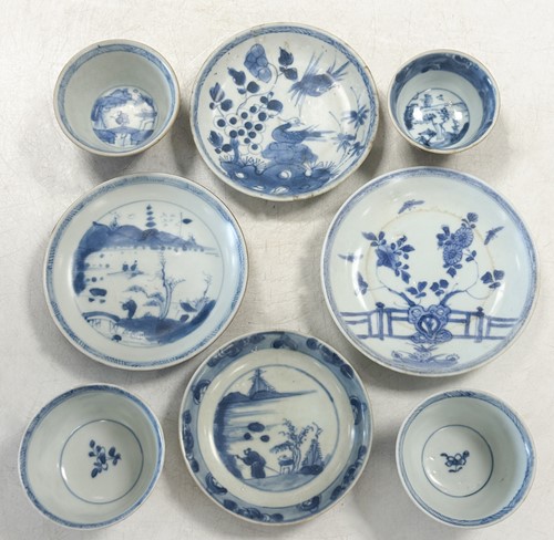 Lot 24 - Four Chinese export blue and white tea bowls and saucers from the Ca Mau cargo, 18th century