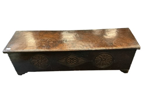 Lot 535 - A 17th century oak 6 plank coffer 41 x 134 x...