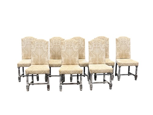 Lot 549 - A set of eight grey painted high back dining...
