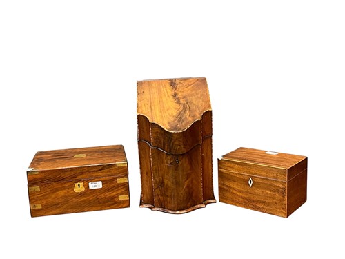 Lot 160 - A Victorian mahogany tea caddy with satinwood...