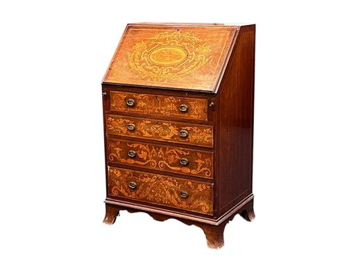 Lot 570 - An Edwardian marquetry inlaid bureau, the fall...