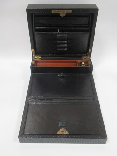 Lot 160 - Leather covered stationery or writing box,...