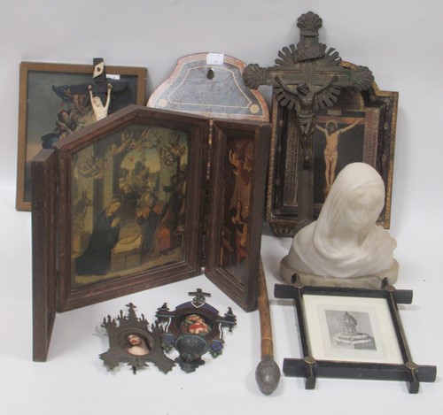 Lot 88 - A crudely carved bone crucifix on a stepped...