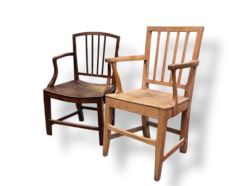 Lot 649 - A late George III elm open armchair with...