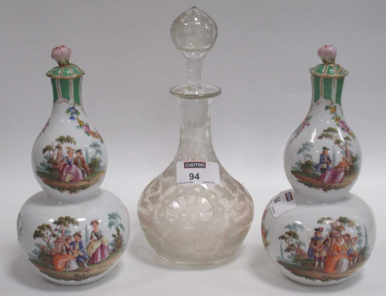Lot 94 - A pair of continental bottle vases with...